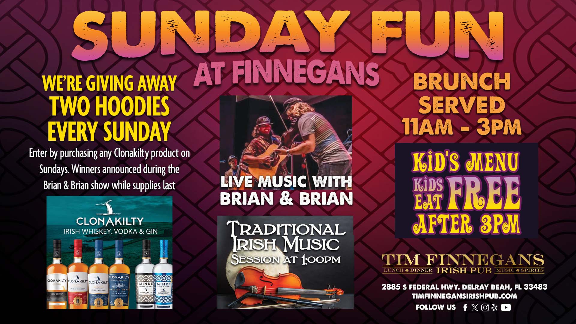 Sunday Fun! Live Music with Brian & Brian - Traditional Irish Music Session at 1PM - Kids Eat Free after 3pm