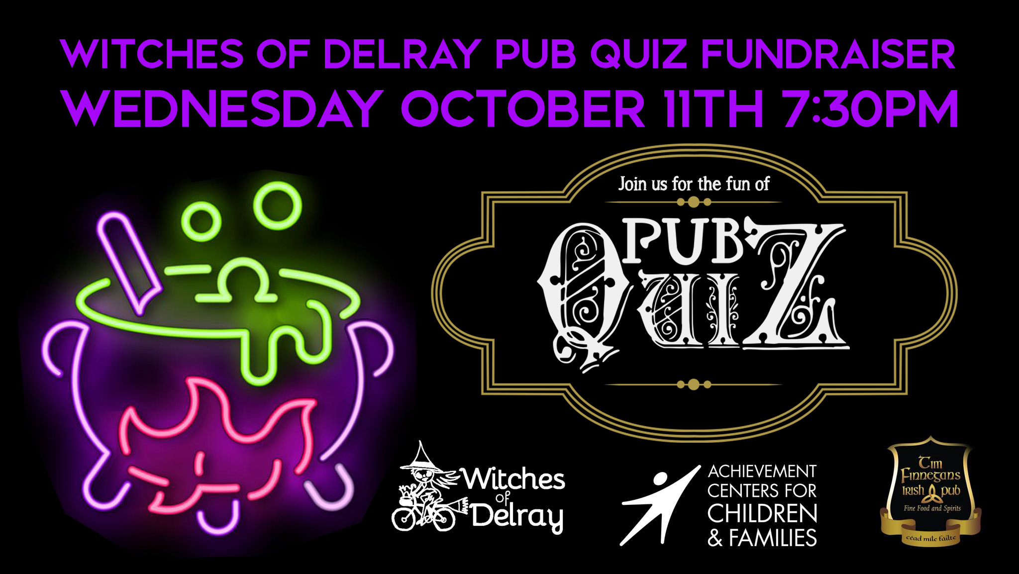 Witches of Delray Pub Quiz Fundraiser Wednesday October 11th 7:30PM