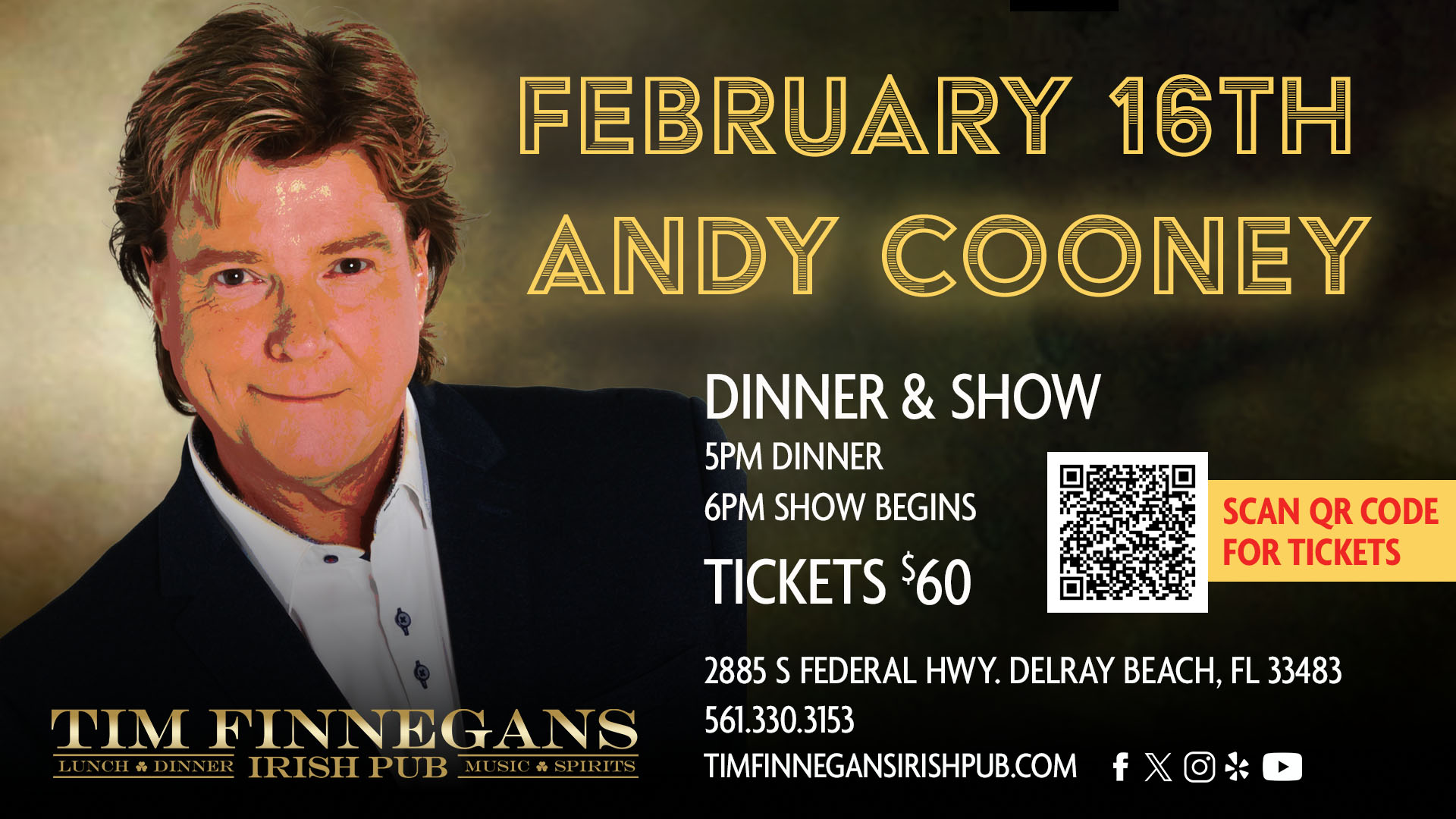 Andy Cooney January 16th - Dinner and a show! 6PM - Tickets $60