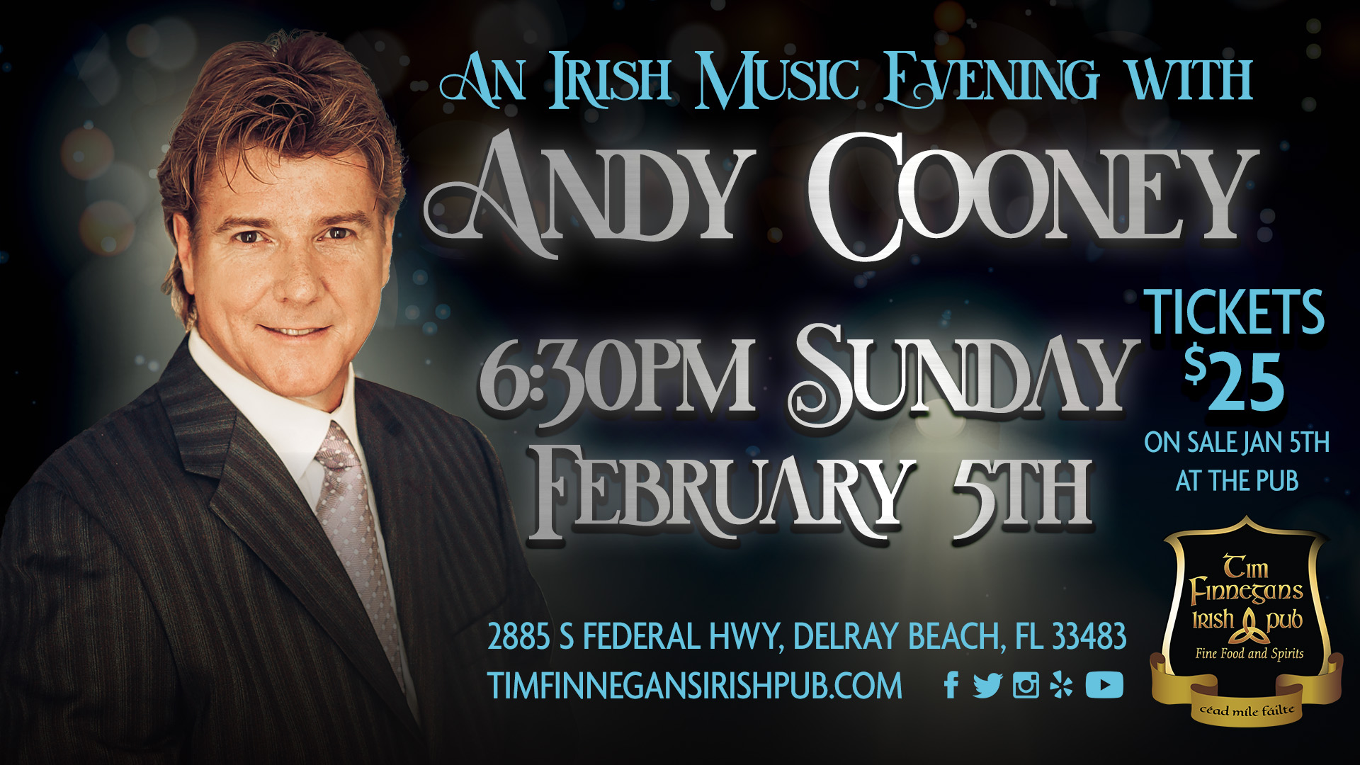 An Irish Music Evening with Andy Cooney - Tim Finnegans Irish Pub