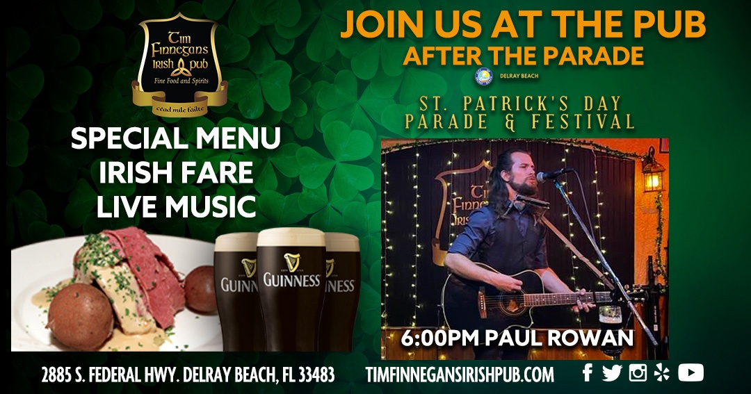 Parade day after party live music with Paul rowan at 6pm