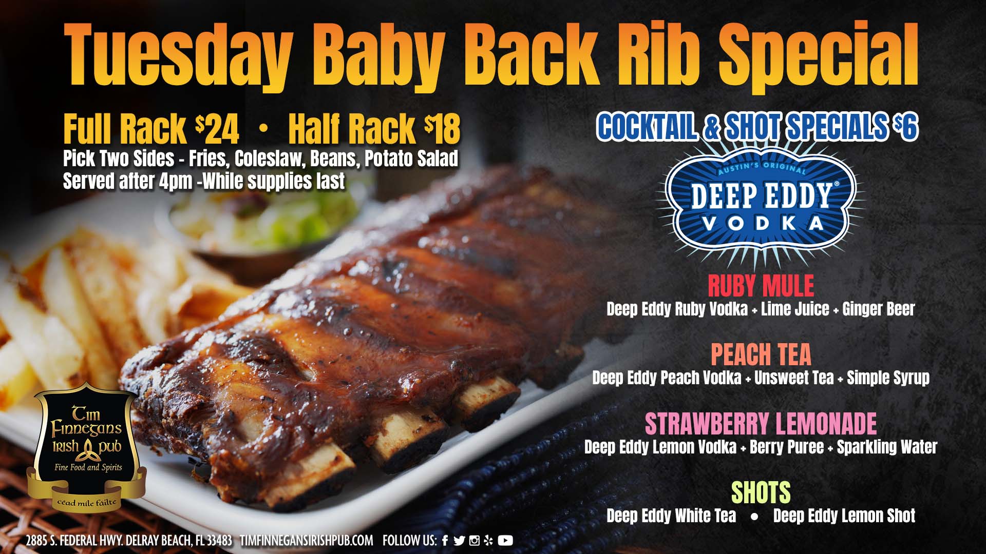 Tuesdays Baby Back Rib Special - Full Rack $24 - Half-rack - $18