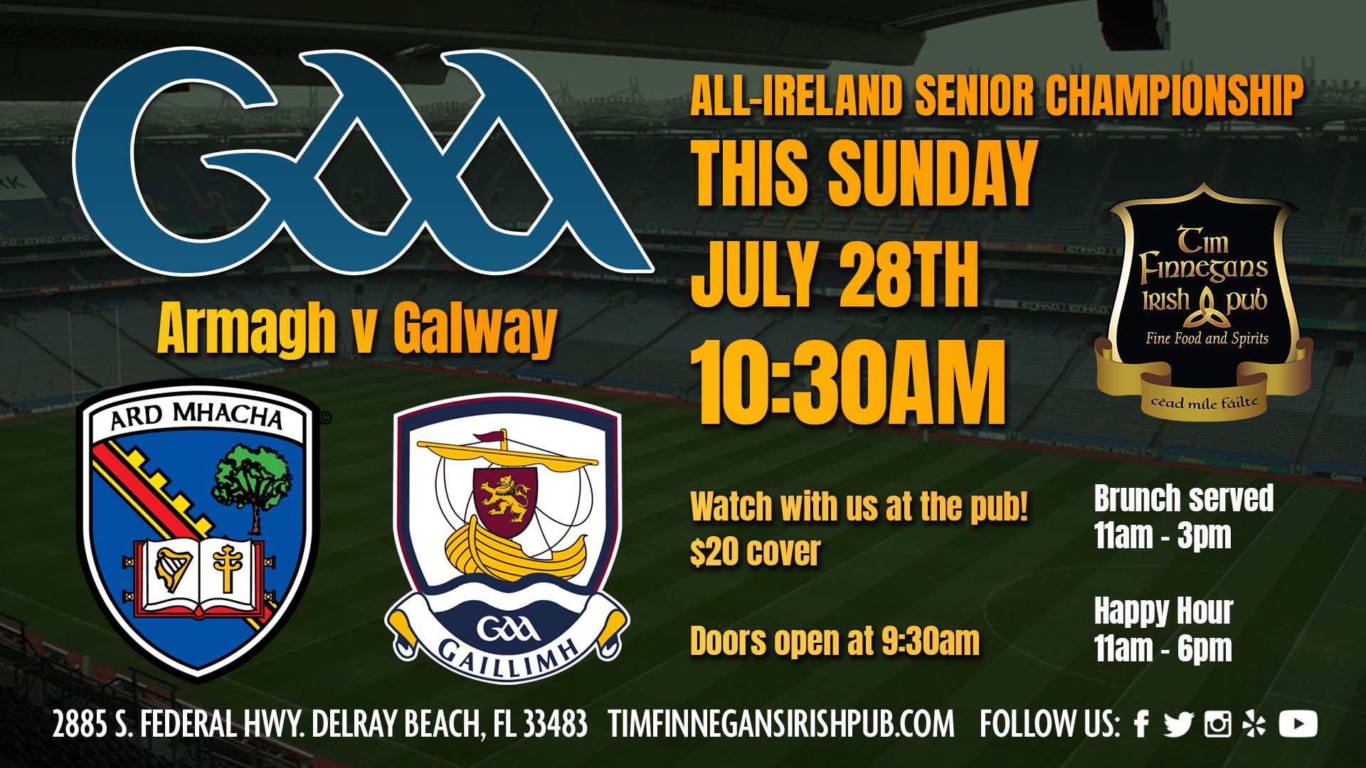 GAA All-Ireland Senior Championship this Sunday July 28th 10:30AM