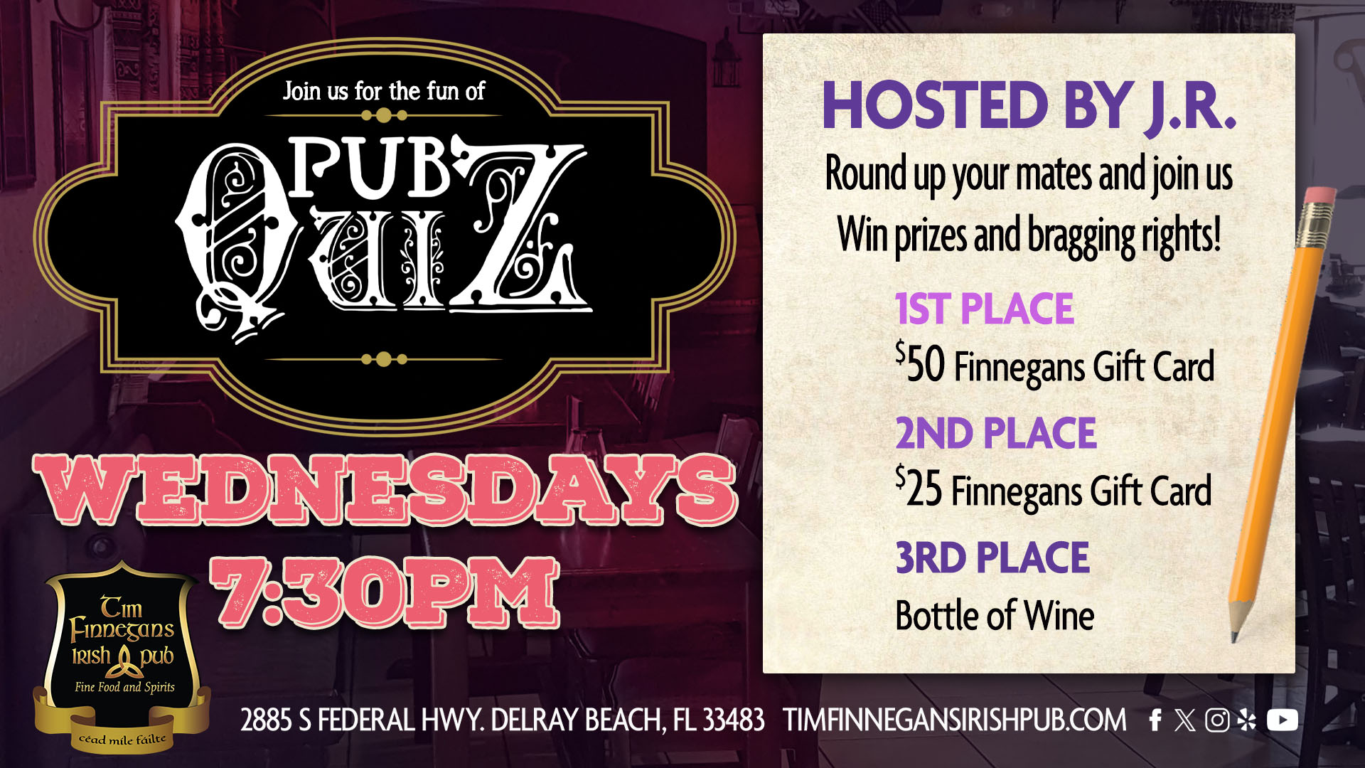 Pub Quiz - Trivia Night every Wednesday 7:30PM - Win Prizes