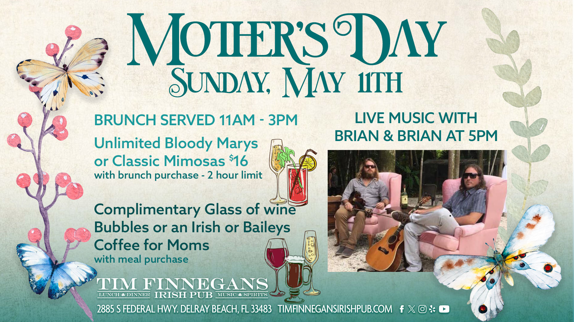 Mother's Day 2025 - Drink specials for moms - Brunch served 11am - 3pm plus Regular Menu